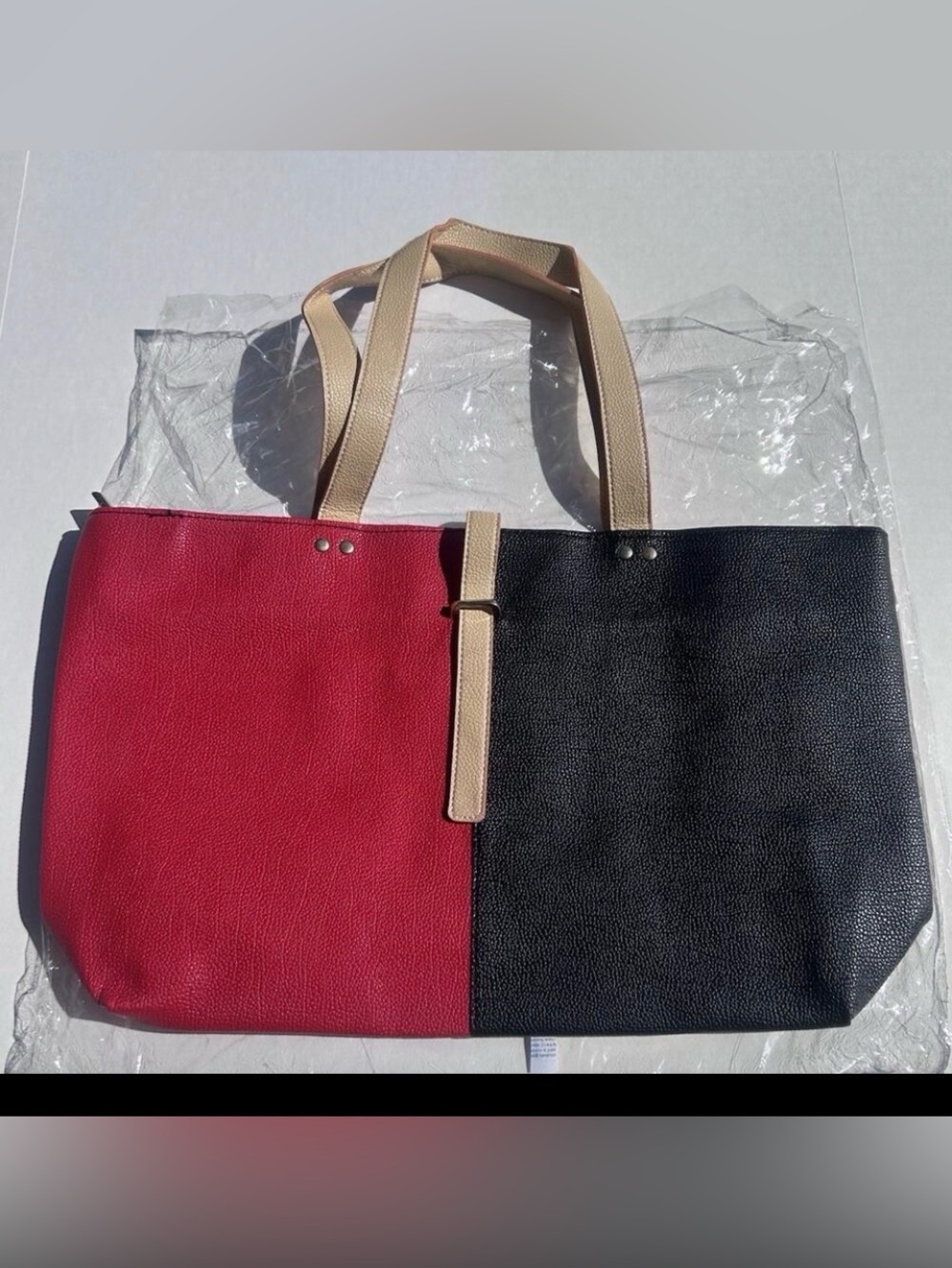 Vintage J Francis Color Block Tote Bag Red Black Beige Shoulder Purse NOS